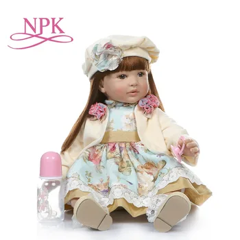 NPK большой размер 60 см возрожденная девочка-малыш реалистичная кукла bebe reborn с длинными прямыми каштаново-рыжими волосами 6-месячная настоящая куколка