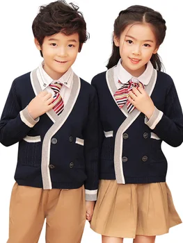 Детский свитер в британском стиле, школьная форма для учащихся, осеннее детское платье, вязаный свитер, форма для детского сада, костюм