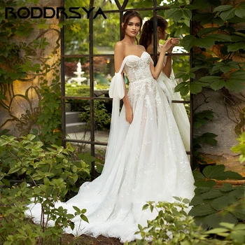 RODDRSYA, Свадебное платье трапециевидной формы с открытыми плечами, сексуальное свадебное платье без рукавов с открытой спиной, Романтическая аппликация для невесты