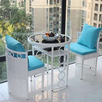Комбинация журнального столика на балконе, Садовый ротанговый стул во внутреннем дворе, мебель из ротанга, Водонепроницаемый набор для отдыха на открытом воздухе, состоящий из трех частей