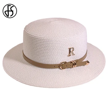 FS 2023 Летняя соломенная шляпа от Солнца С металлической пряжкой в виде буквы R Для отдыха На море, Солнцезащитные пляжные шляпы для женщин, Церковная кепка для женщин