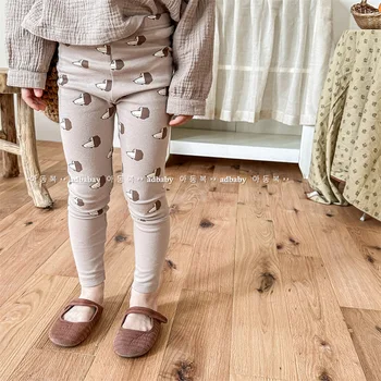 deer jonmi 2023 Весна, Корейский стиль, Леггинсы для маленьких девочек с мультяшным принтом, Повседневные Узкие Эластичные брюки для малышей, детские Повседневные эластичные штаны для малышей