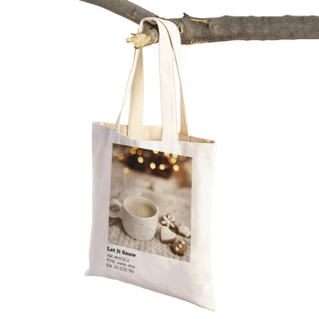 Зимние Рождественские фото в стиле Харадзюку, Пряничная сумочка Pantone, складная тканевая сумка для покупок, холщовая сумка-тоут, женские сумки для покупок