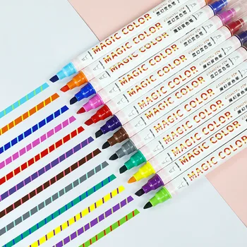 12 цветов, двусторонняя волшебная ручка, меняющая цвет, Руководство для студентов, сделай САМ, Цветная ручка для рисования, маркер для рисования, набор художественных принадлежностей