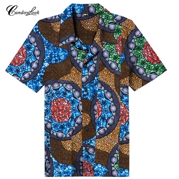 Модные летние мужские свободные повседневные хлопчатобумажные рубашки с цветочным принтом с коротким рукавом 2018, мужские повседневные рубашки с рисунком из африканского воска