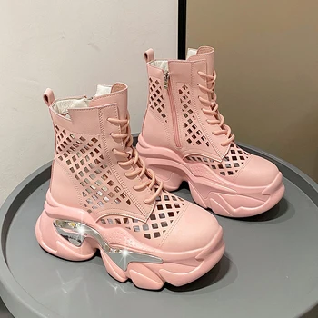 Летние женские ботинки 2023, высокие повседневные кроссовки Bling Для женщин, бело-розовые ботильоны на молнии