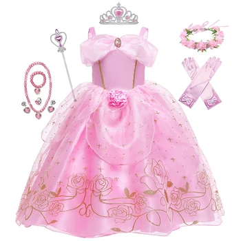 Детское платье принцессы для девочек, летняя нарядная одежда для вечеринок, Карнавальный костюм Спящей Красавицы