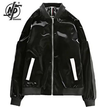 Высокая уличная мода, блестящая кожаная куртка, мужская весенняя лоскутная однотонная простая мотоциклетная черная бейсбольная куртка из искусственной кожи